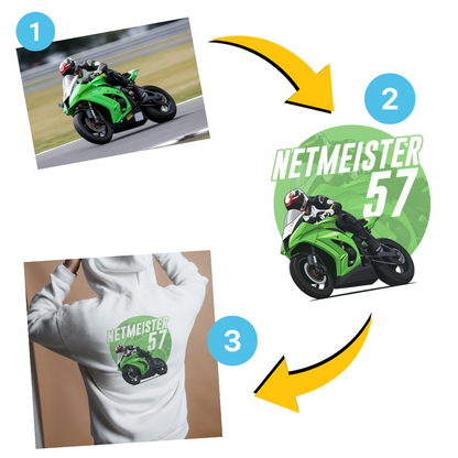 Custom Motorcycle Hoodie - Illustration + Background Feature