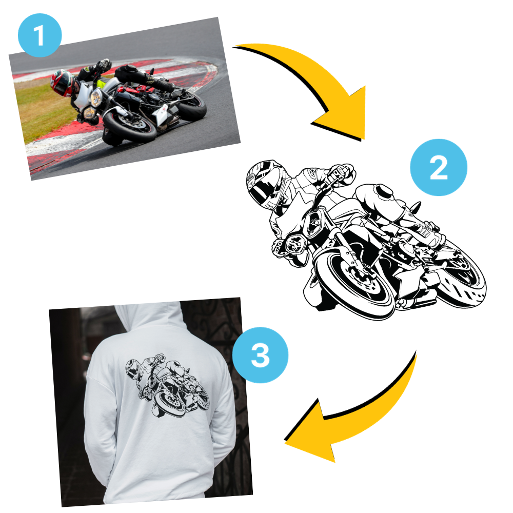 Custom Motorcycle Hoodie - Black & White Illustration
